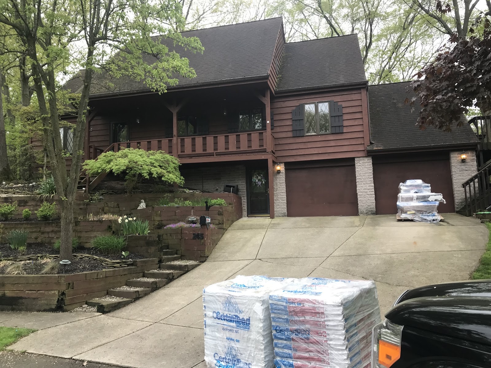 A new deck under construction at the back of a home
